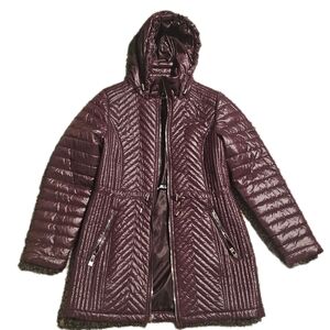Karl Lagerfeld Women's Quilted Hooded Jacket - Purple